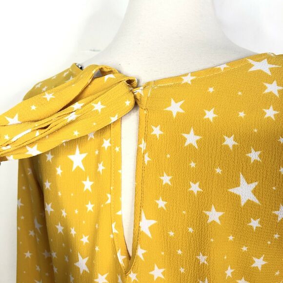 NEW Lord & Taylor Design Lab Yellow White Star Print Bell Sleeve Top Small - Picture 4 of 9